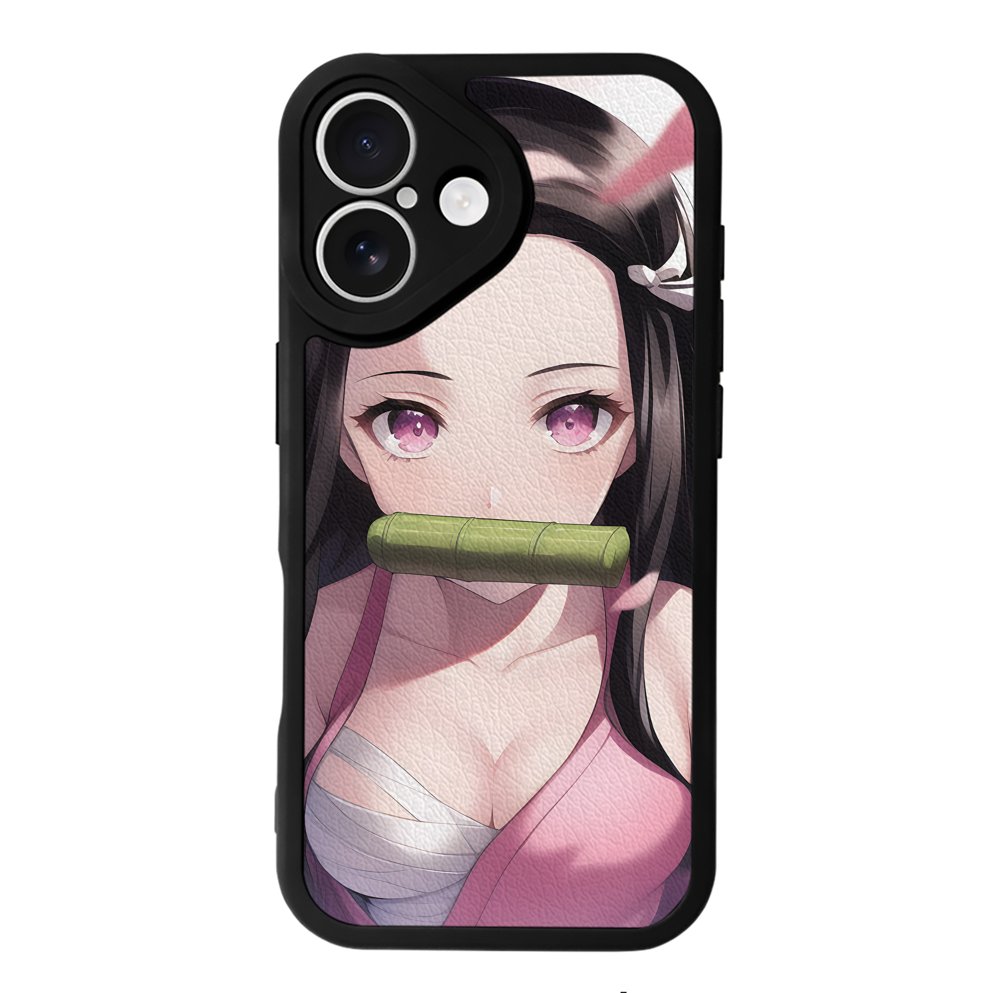（画像用） 鬼滅の刃（きめつのやいば）竈門 禰󠄀豆子／かまど ねずこ Kamado Nezuko 【iPhone 16シリーズ対応】シリコンスマホケース（レザー調） 材質：シリコン